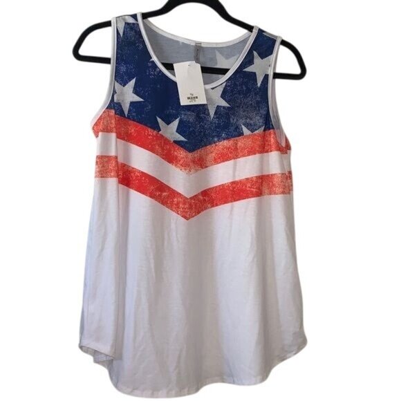 Womens Patriotic Sleeveless American Flag Tank Top By Acting Pro - Picture 2 of 10